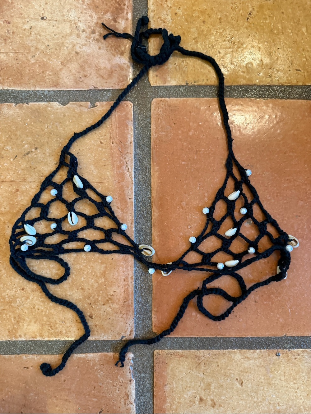 Handmade Black Crochet Shell Triangle Bikini Top
